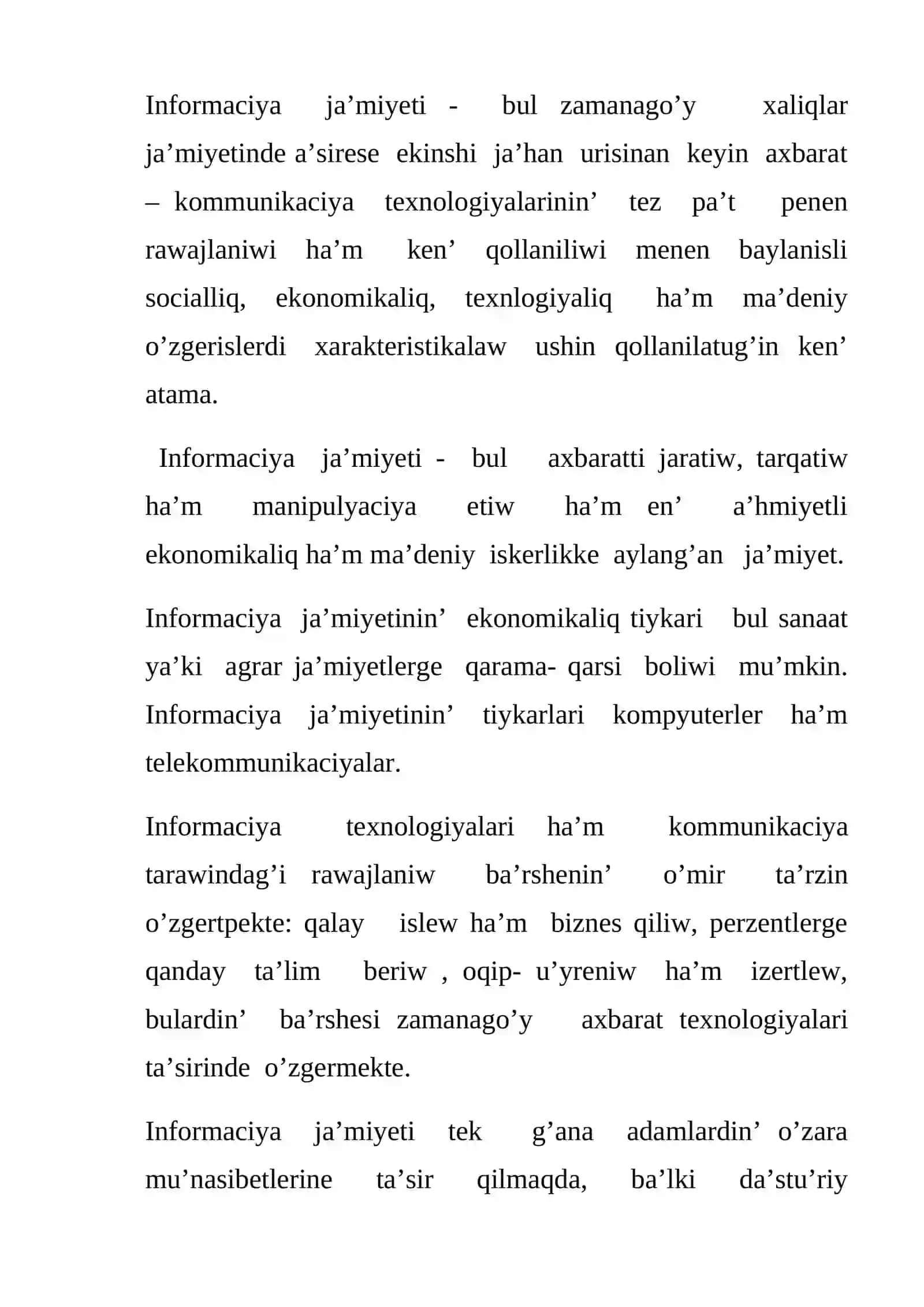 Informaciya ja’miyetin aniqlaw kriteryalari 2
