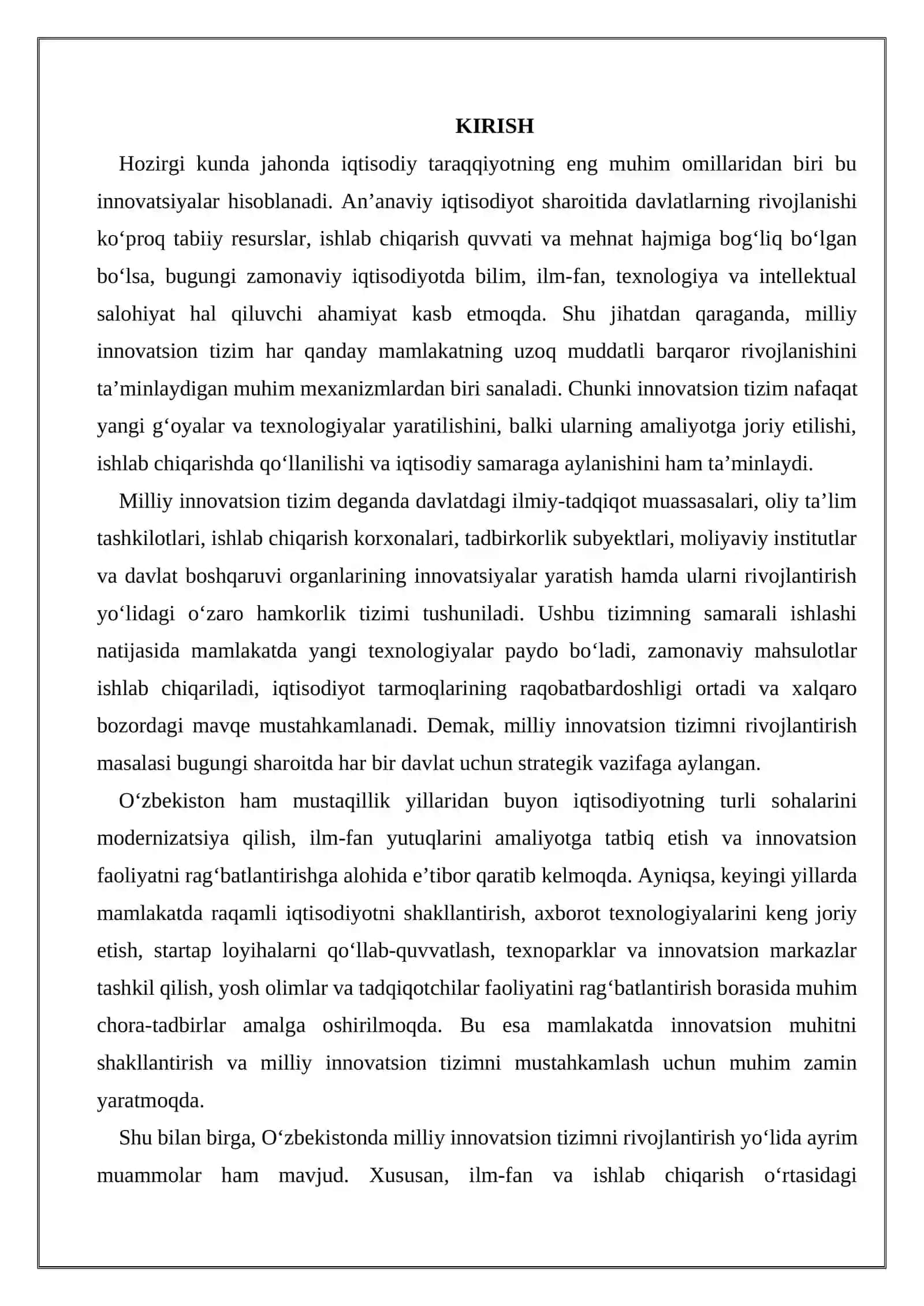 Oʻzbekistonda milliy innovatsion tizimni rivojlantirish istiqbollari 2