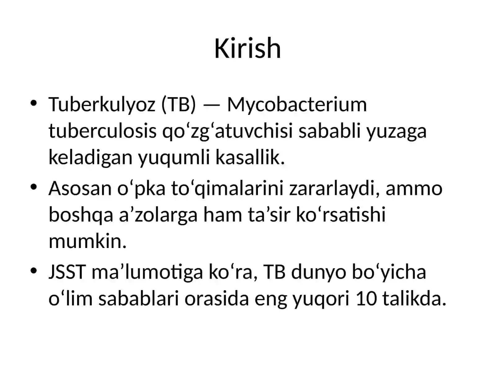 O‘zbekistonda tuberkulyozga qarshi kurashishning milliy dasturi 2