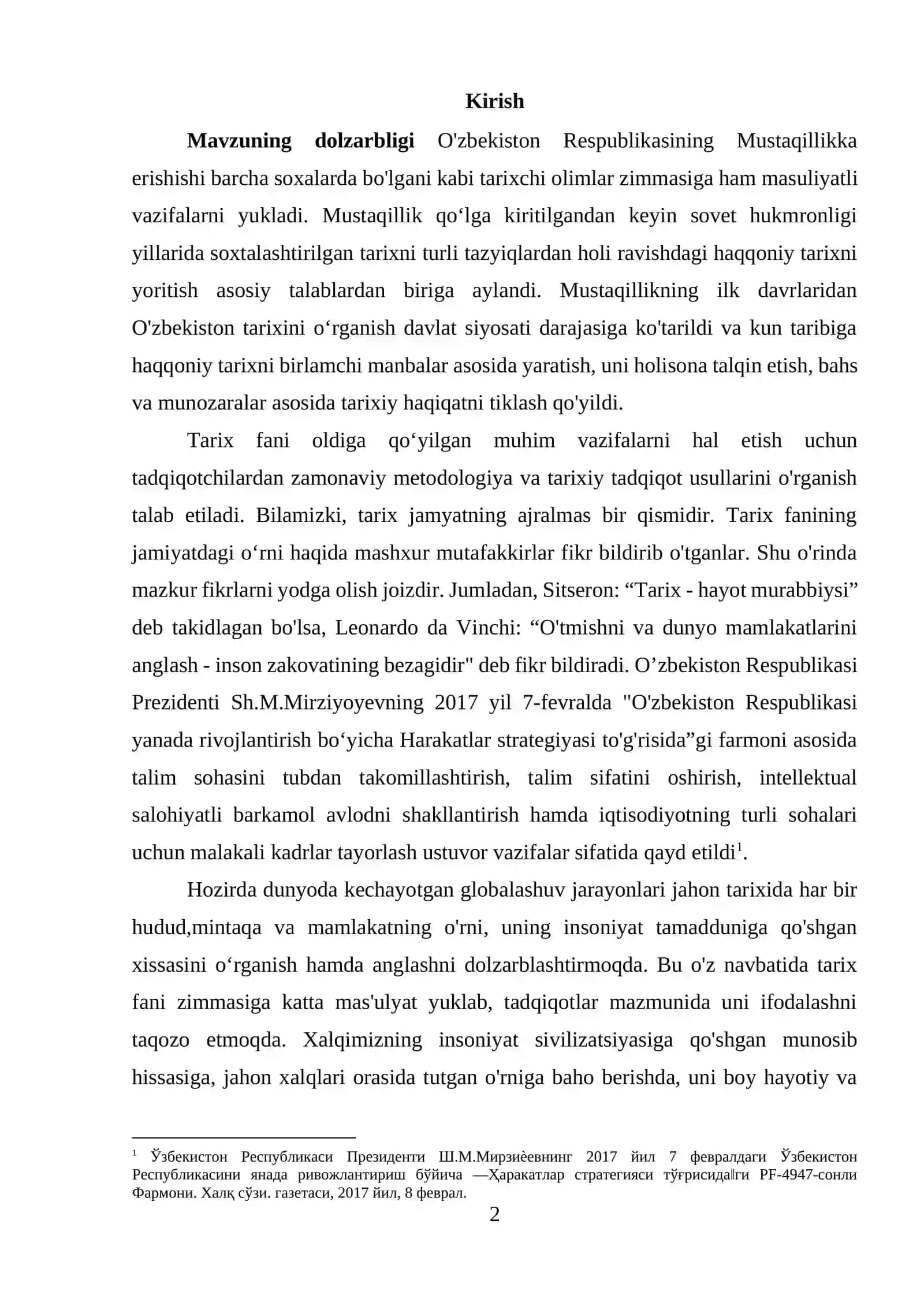 Tarixiy xotirasiz kelajak yo’q - Islom Karimovning ta'lim shakli tarixi mavzu bo‘yicha toldirilgan maqolasi 2