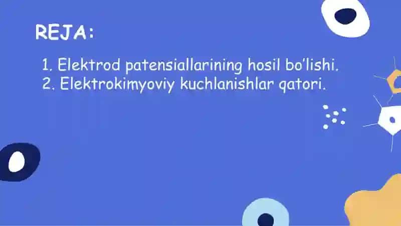 Elektrod potensiallarining hosil bo’lishi, Elektrodpotensiallarining hosil bo’lishi, kimyoviy protsesslar elekrtokimyoviy protsesslar deyiladi. 2