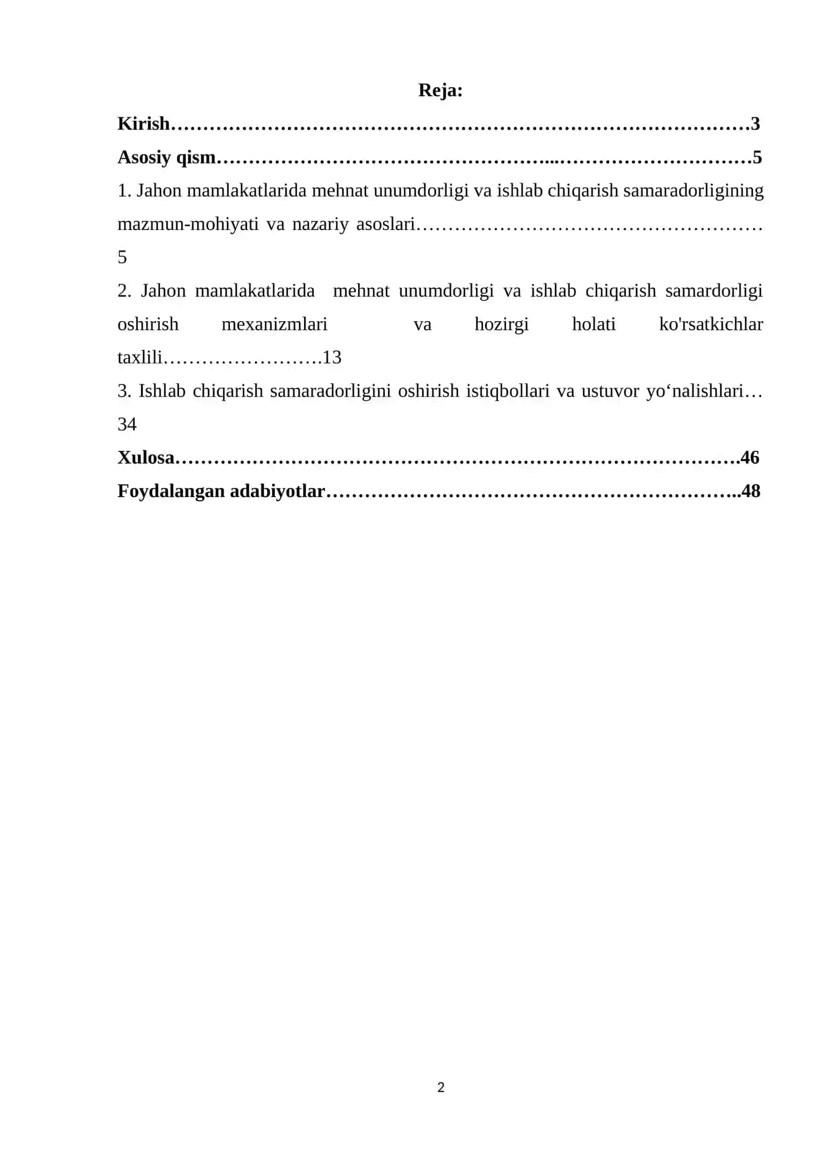 "JAHON MAMLAKATLAR IQTISODIYOTIDA MEHNAT UNUMDORLIGI VA ISHLAB CHIQARISH SAMARADORLIGI" 2