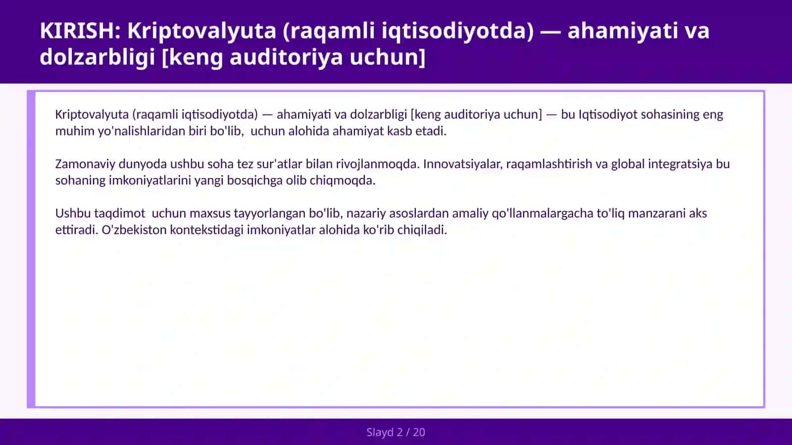 Kriptovalyuta (raqamli iqtisodiyotda) — ahamiyati va dolzarbligi [keng auditoriya uchun] 2