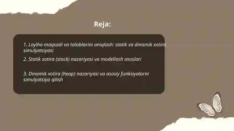 Statik va dinamik xotira ajratish simulyatsiyasini amalga oshirish 2