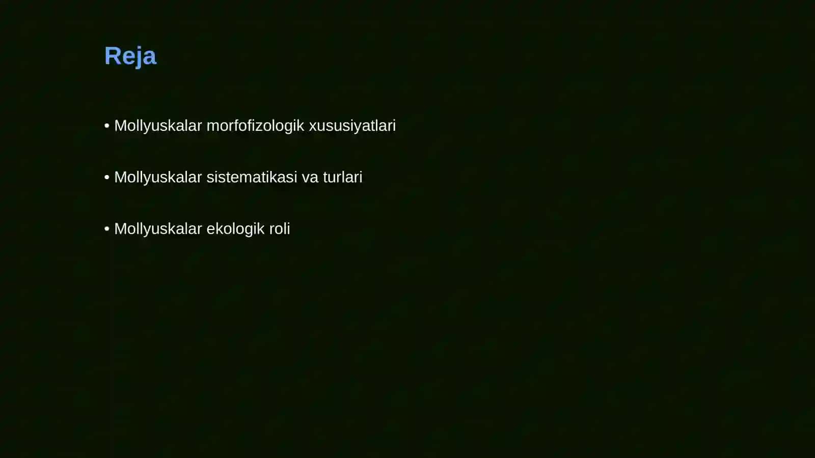 Mollyuskalar tipi Umumiy morfofizologik xarakteristikasi 2