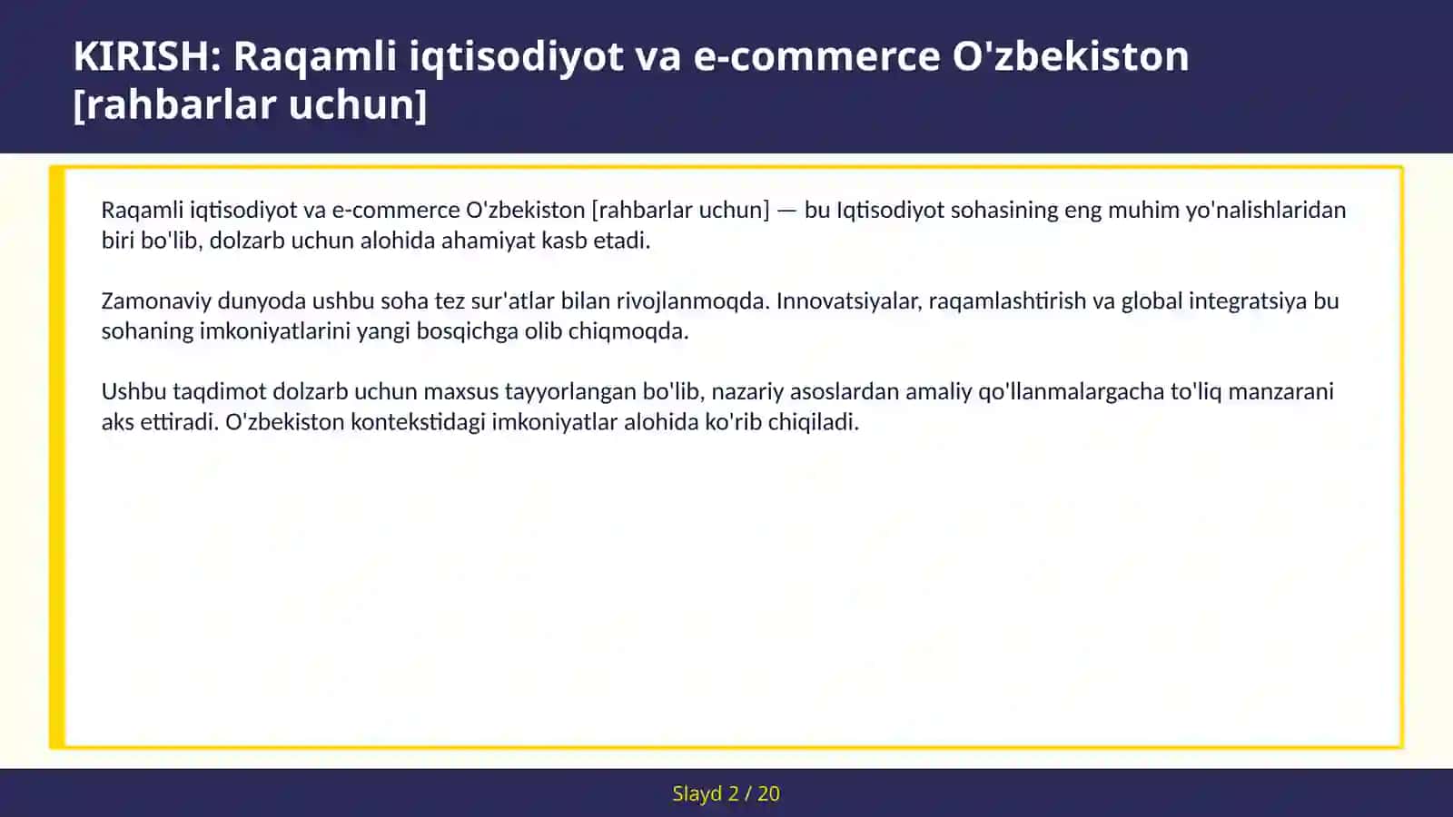 Raqamli iqtisodiyot va e-commerce O'zbekiston [rahbarlar uchun] 2