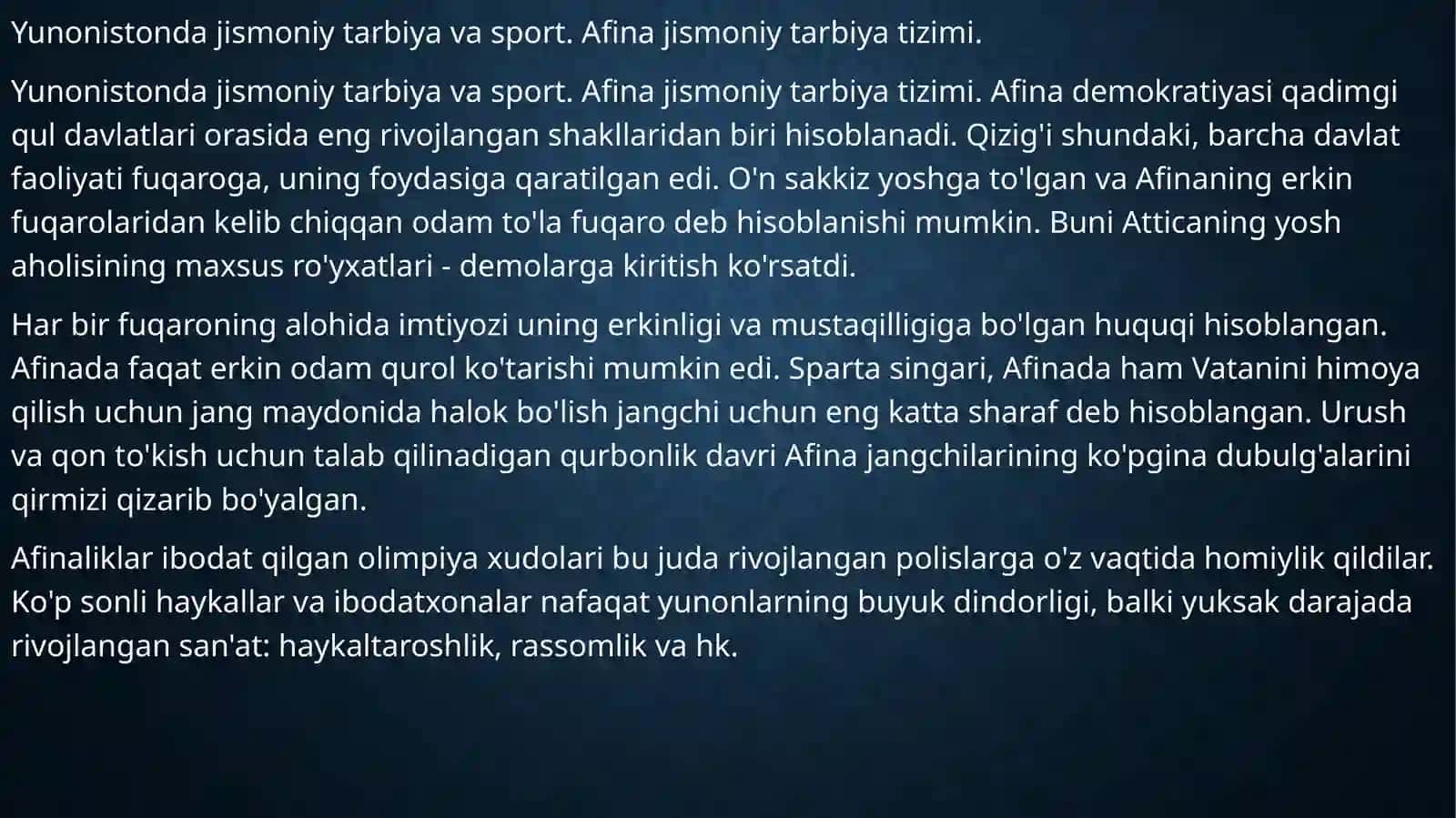 Gretsiya jismoniy madaniyatining rivojlanishi hususiyatlari 2