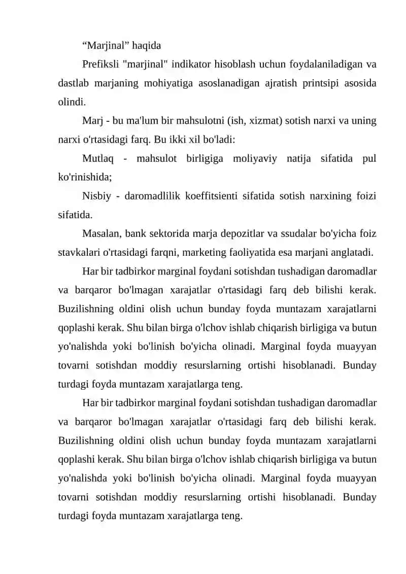 Marjinali foyda tahlili 2