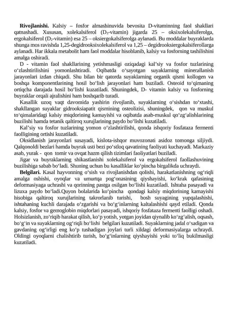 Amaliy mashg’ulot № 11. Ekzotik va dekorativ hayvonlarda modda almashinuvibuzilishi kasalliklar: gipovitaminoz D (Raxit kasalligi) mikroelementlar yetishmovchiligi 2