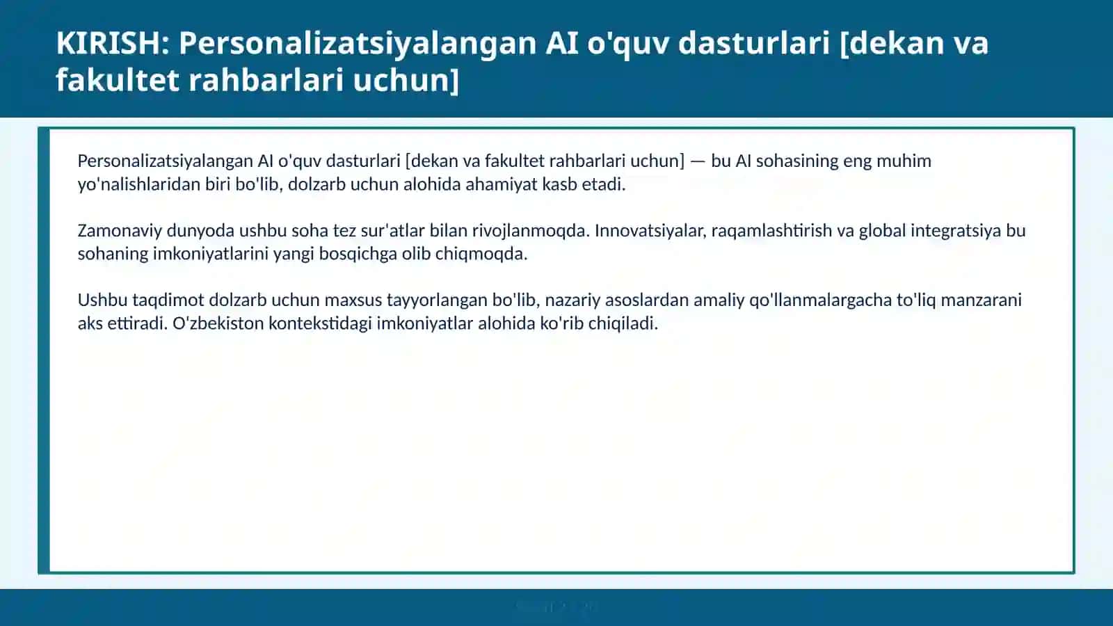 Personalizatsiyalangan AI O'quv Dasturlari [Dekan va Fakultet Rahbarlari Uchun] 2