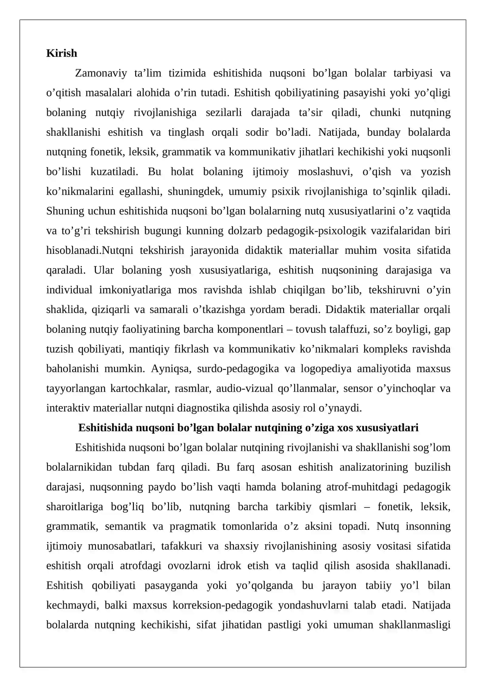 Eshitishida nuqsoni bo’lgan bolalar nutq xususiyatlarini tekshirish bo’yicha didaktik materiallar to’plash 2