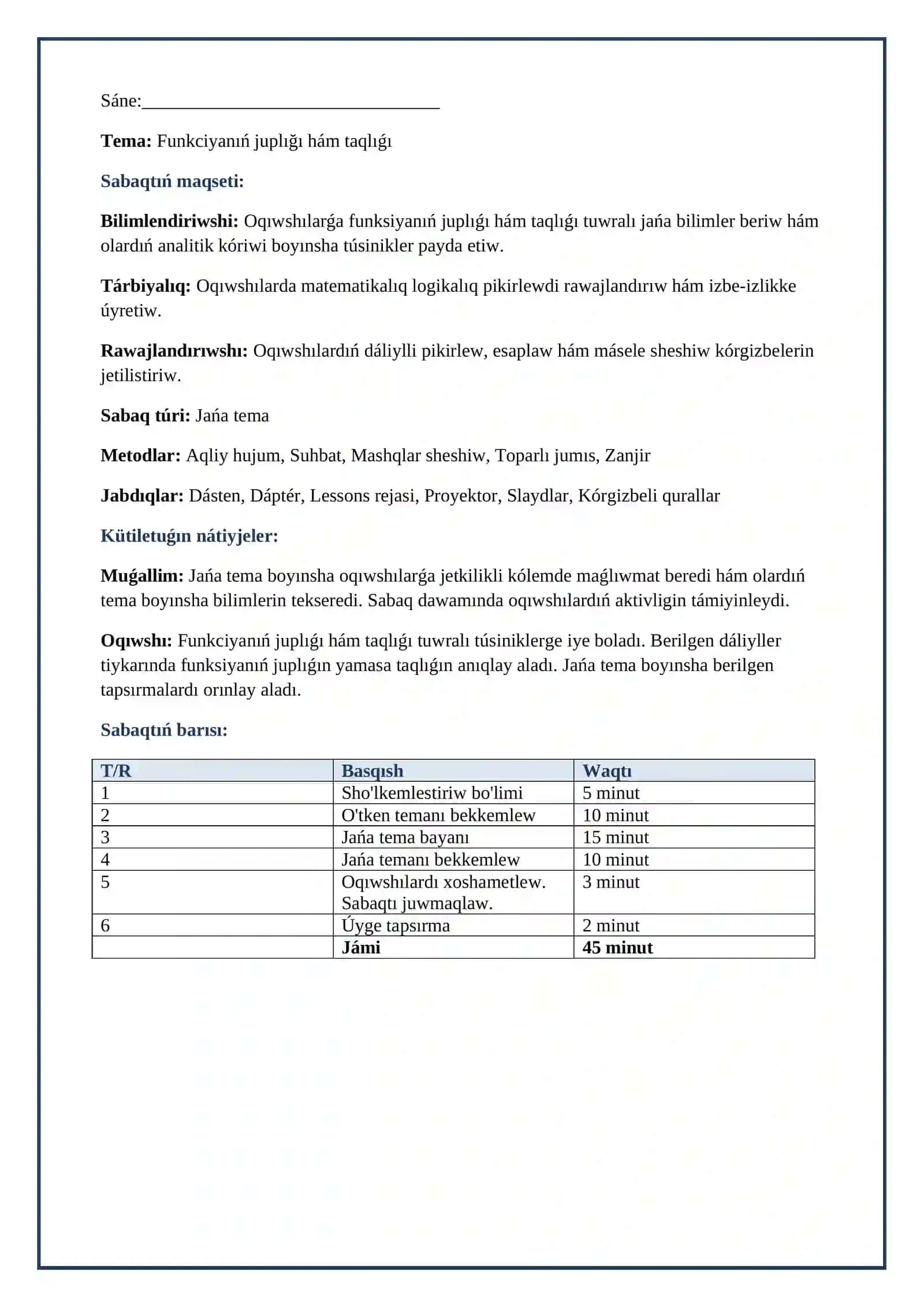 Lesson on Funkciyaniń juplığı hàm taqlığı 2