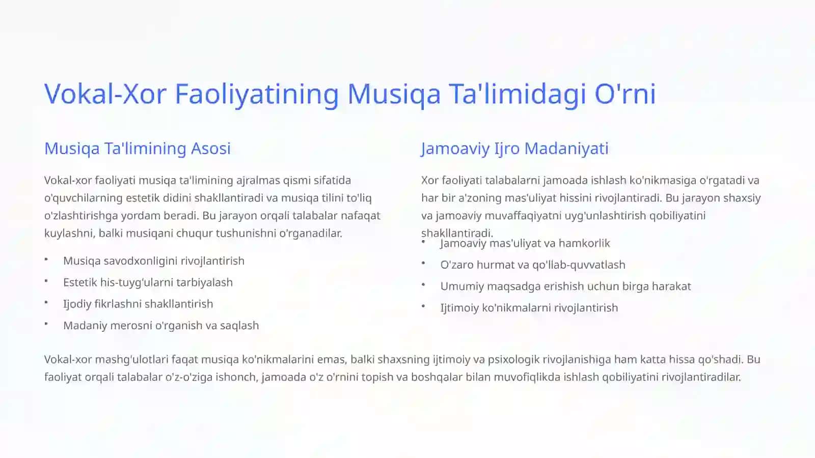Vokal-xor faoliyati. Ovoz rivojlantirsh xususiyatlari 2