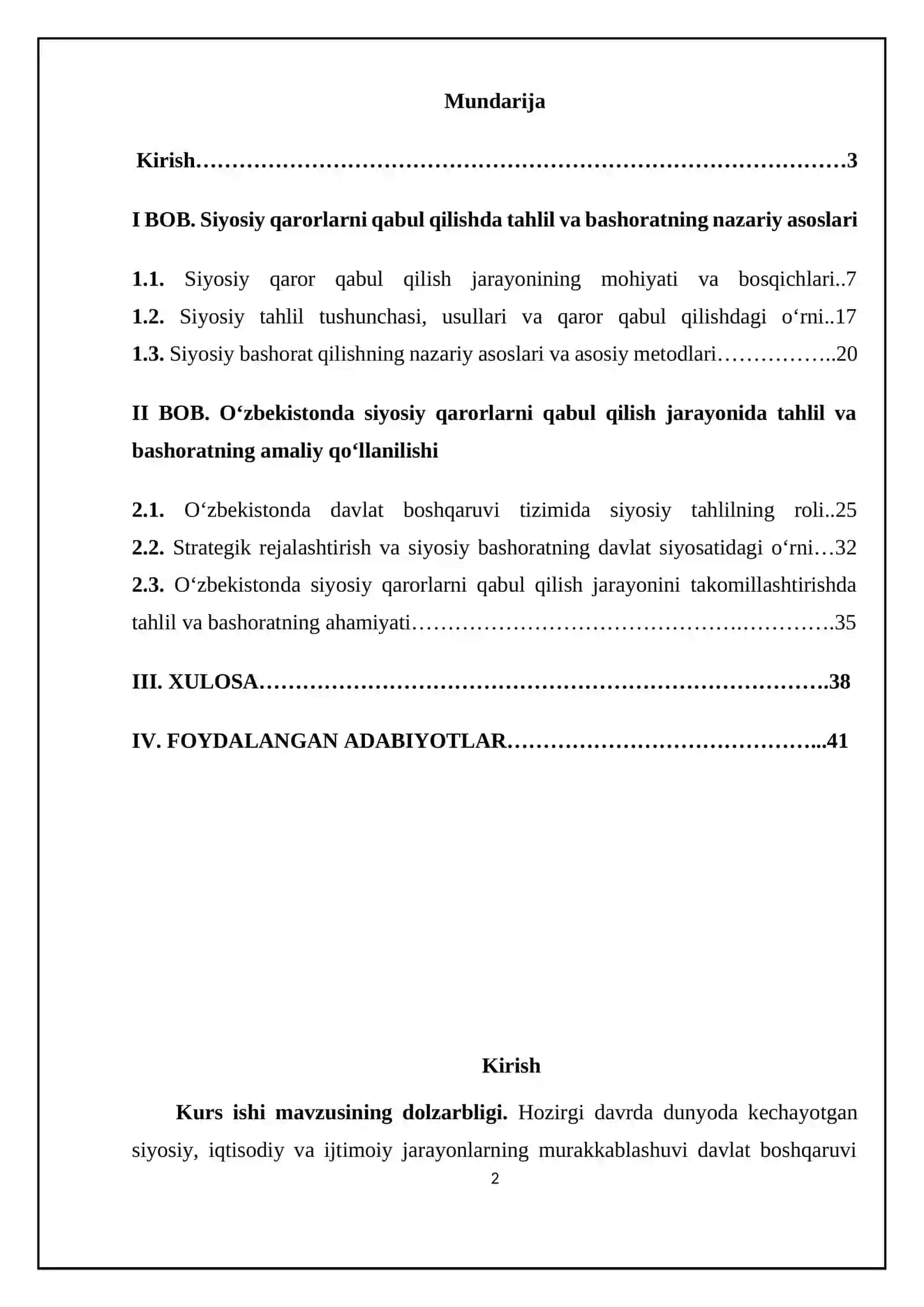 Siyosiy qarorlarni qabul qilishda tahlil va bashoratning amaliy ahamiyati: O‘zbekiston misolida 2