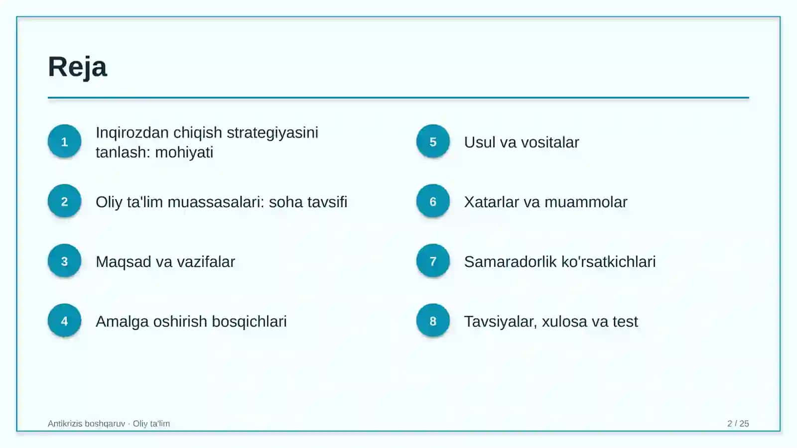 oliy ta'lim muassasalarida inqirozdan chiqish strategiyasini tanlash 9189 2