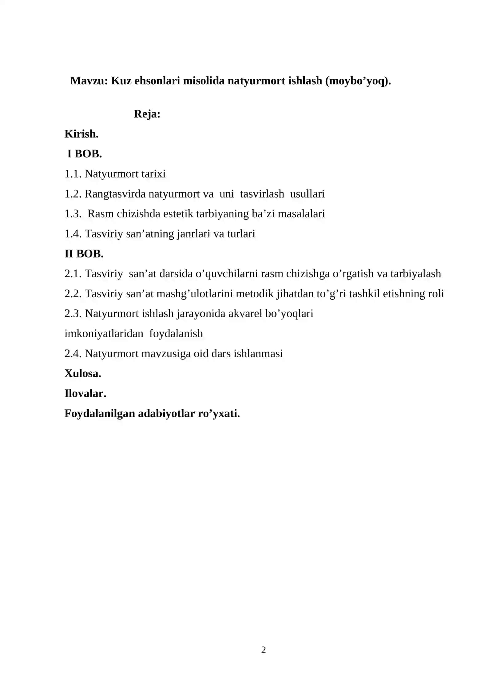Kuz ehsonlari misolida natyurmort ishlash (moybo’yoq) 2