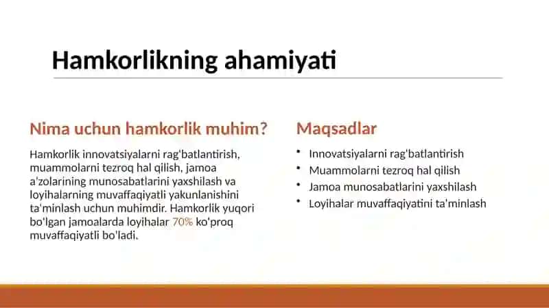 Jamoa a’zolari o‘rtasidagi hamkorlikni oshirish 2