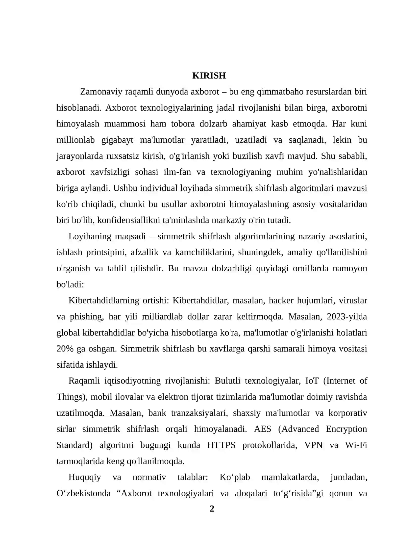 Simmetrik shifrlash algoritmlarining ishlash prinsipi va axborot xavfsizligidagi o‘rni 2