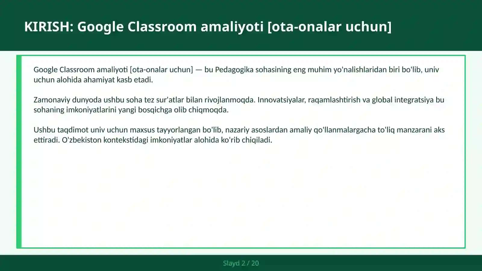 GOOGLE CLASSROOM AMALIYOTI [OTA-ONALAR UCHUN] 2