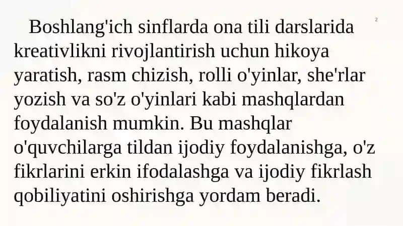 Boshlang'ich sinf ona tili darslarida kreativlikka o‘rgatish 2