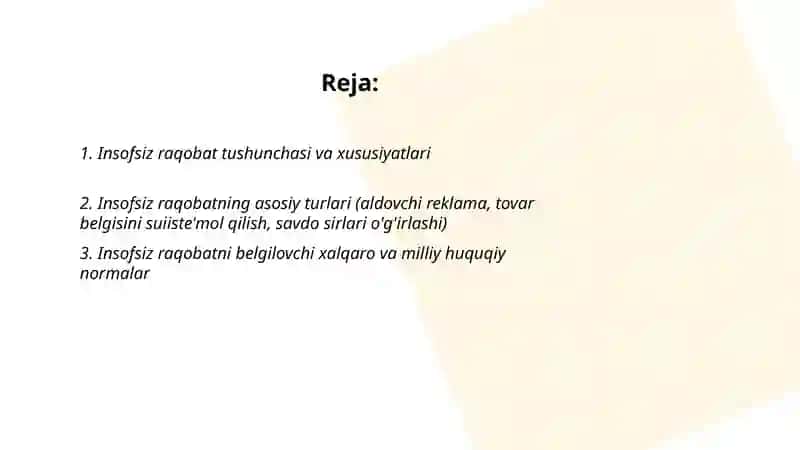 Insofsiz raqobat va uning huquqiy tartibga solinishi 2