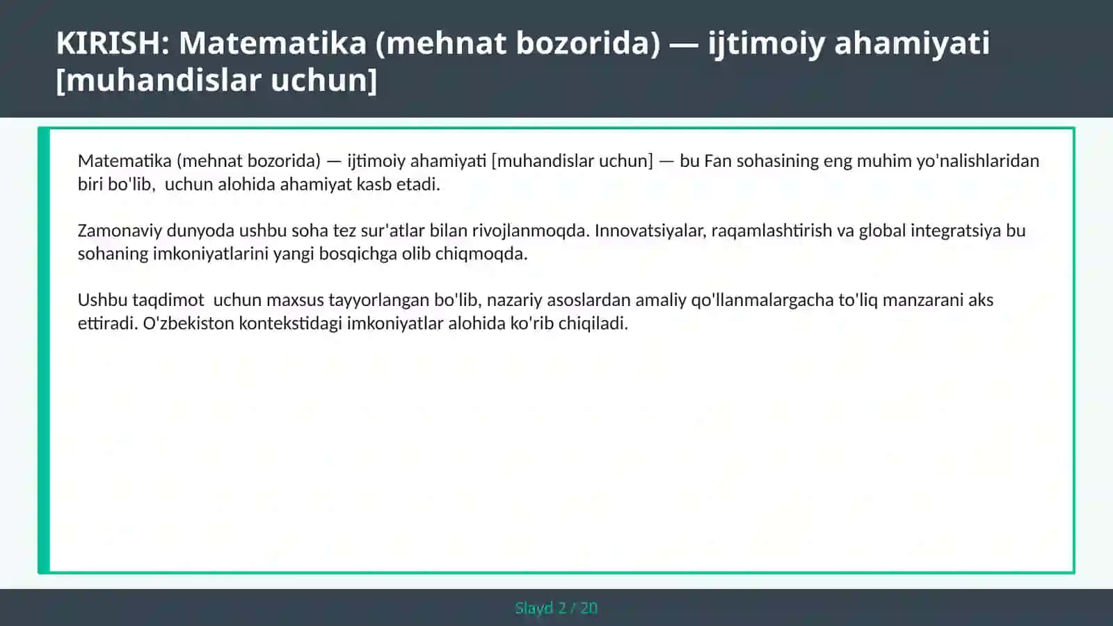 Matematika (mehnat bozorida) — ijtimoiy ahamiyati [muhandislar uchun] 2