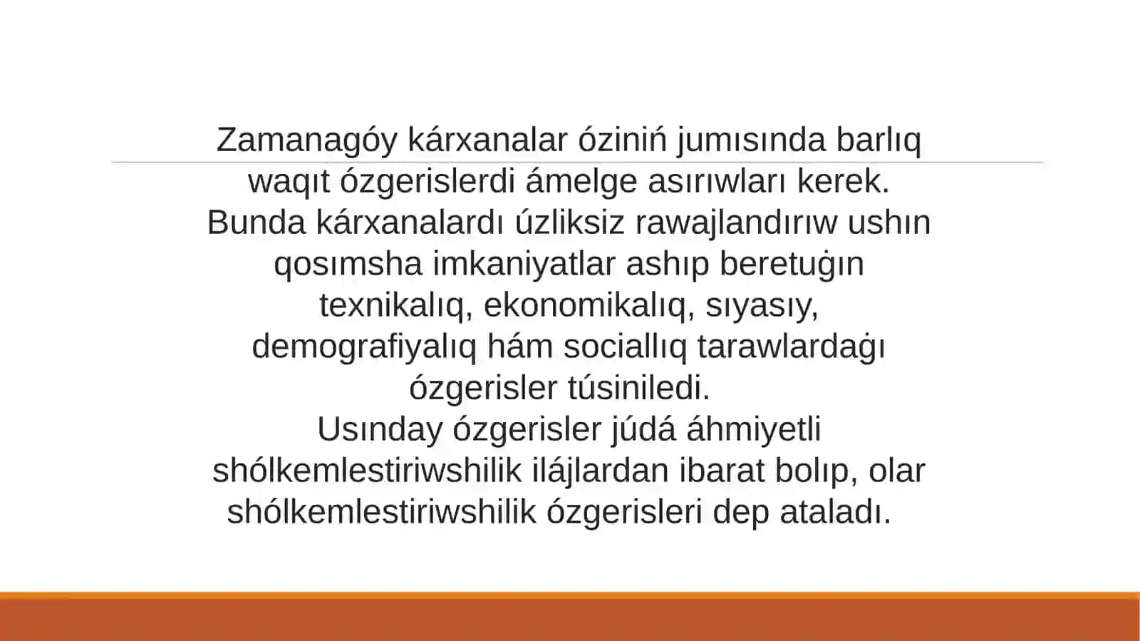 Sho'lkemlestiriwshilik ha'm innovaciyaliq o'zgerisler jag'dayinda SHMX 2