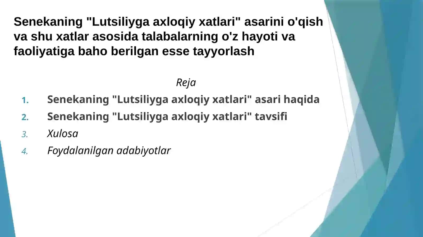 Senekaning "Lutsiliyga axloqiy xatlari" asari haqida 2