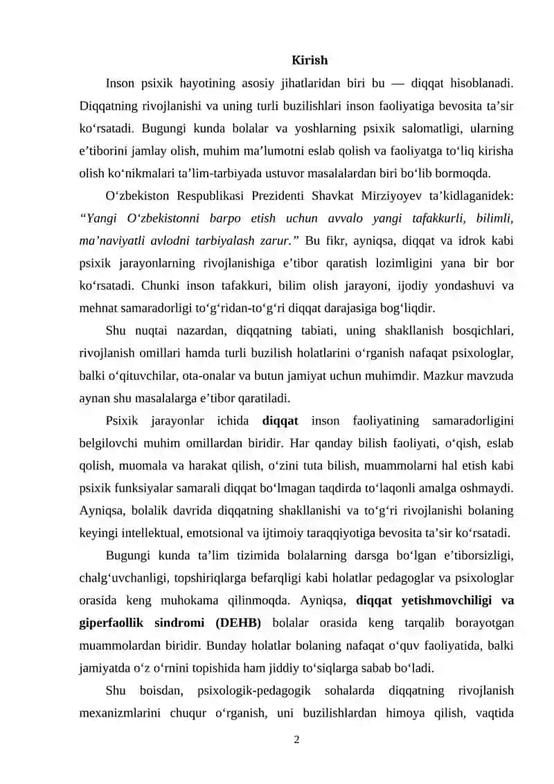 DIQQATNING RIVOJLANISHI VA BUZILISHI 2