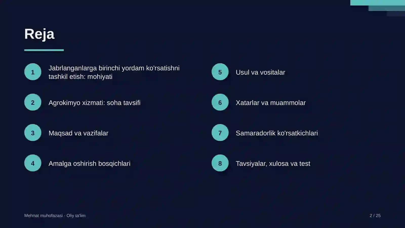Agrokimyo xizmatida jabrlanganlarga birinchi yordam ko'rsatishni tashkil etish 2