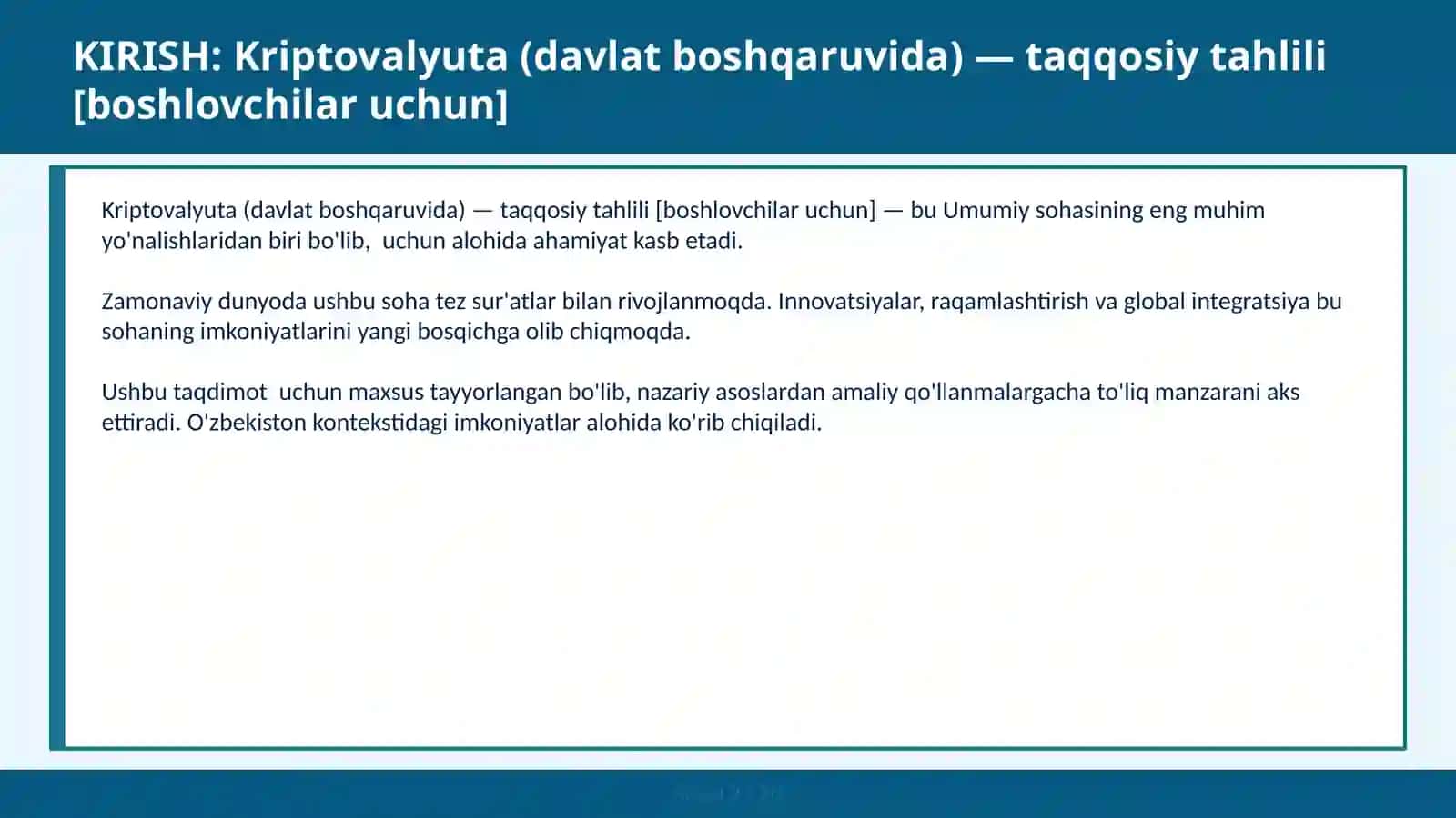 Kriptovalyuta (davlat boshqaruvida) — taqqosiy tahlili [boshlovchilar uchun] 2