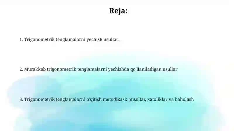 Trigonometriktenglamalarnio`qitishmetodikasi 2
