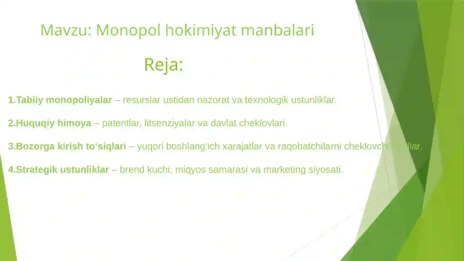 Monopol hokimiyat manbalari 2