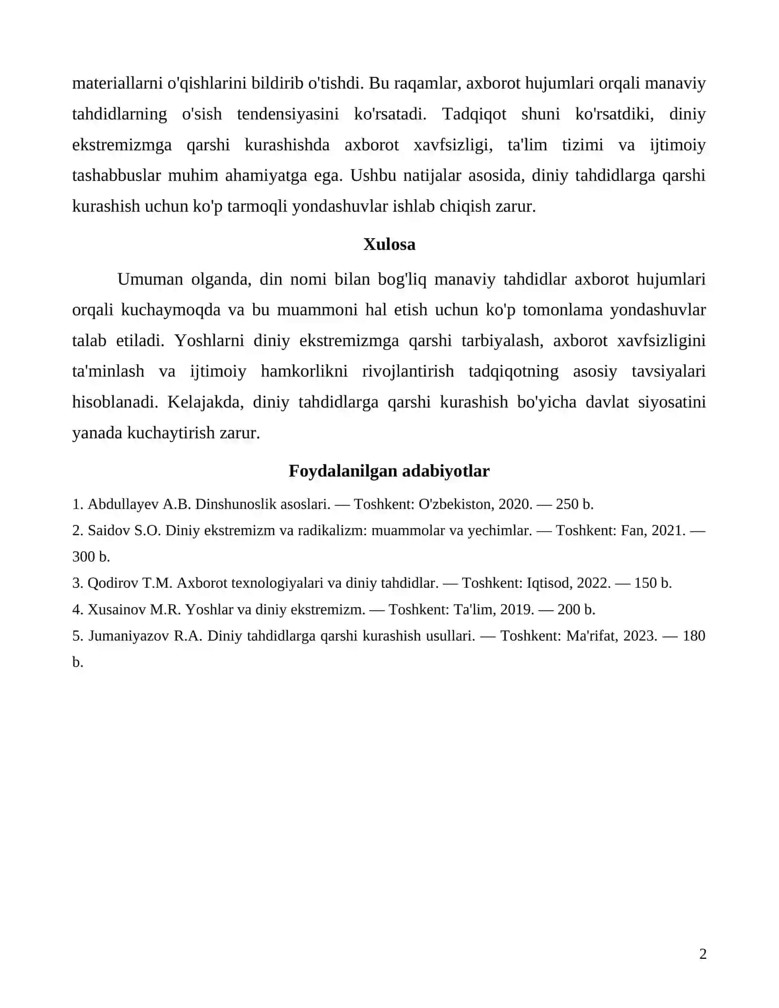 Din nomi bilan suniy boglangan manaviy tahdidlar axborot hurujlariga qarshi kurashish 2