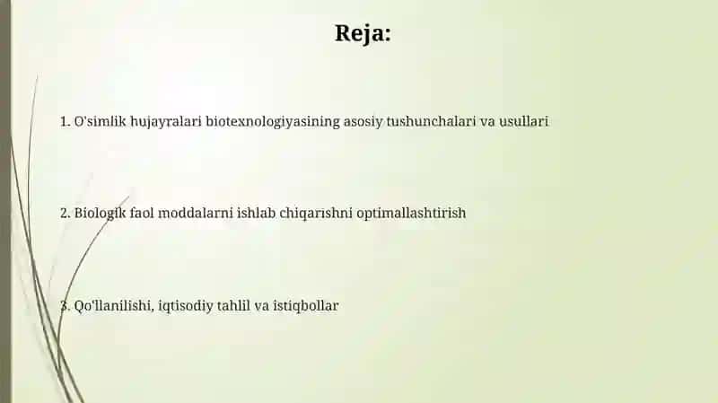 Oʻsimlik hujayra biotexnologiyasi asosida biologik faol moddalar ishlab chiqarish 2
