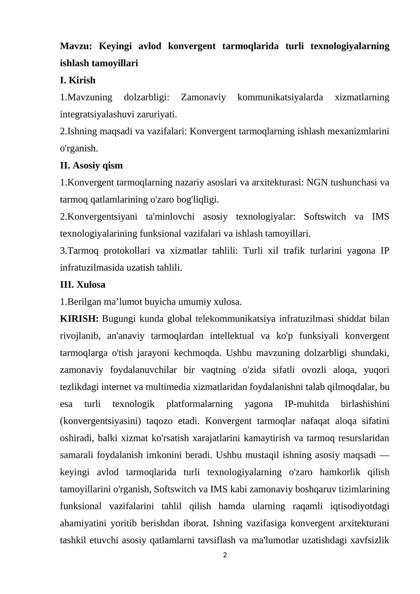 Keyingi avlod konvergent tarmoqlarida turli texnologiyalarning ishlash tamoyillari 2