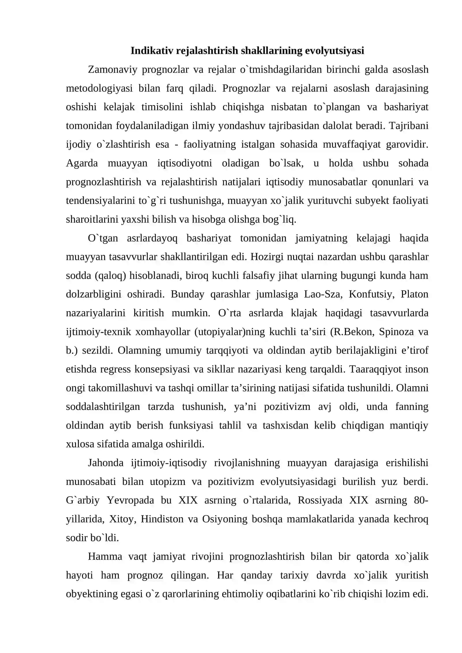 Indikativ rejalashtirishning evolyutsion rivojlanishi va tartibga solinishi 2