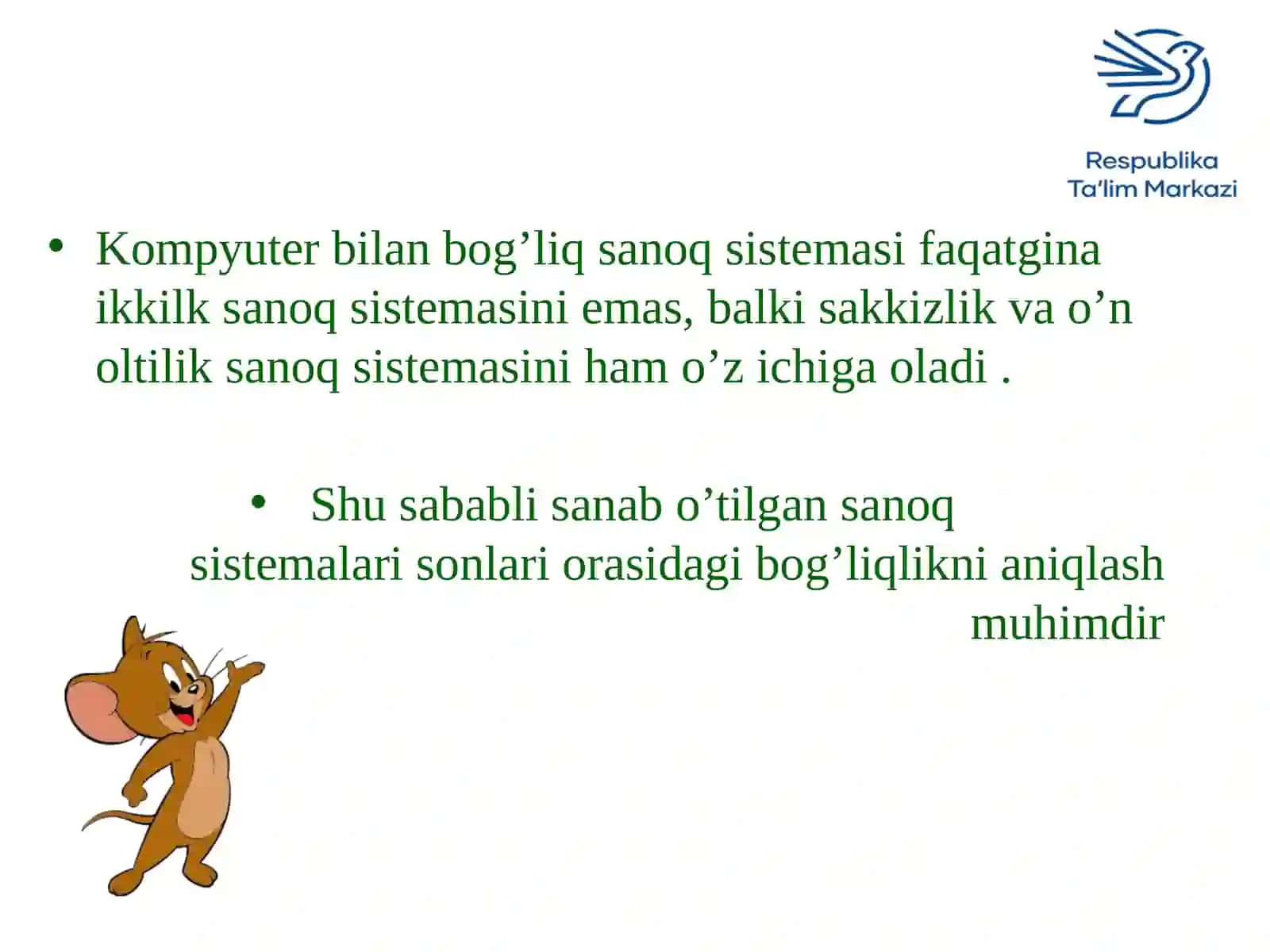 Bir sanoq sistemasidagi sonlarni boshqa sanoq sistemasiga o’tkazish 2