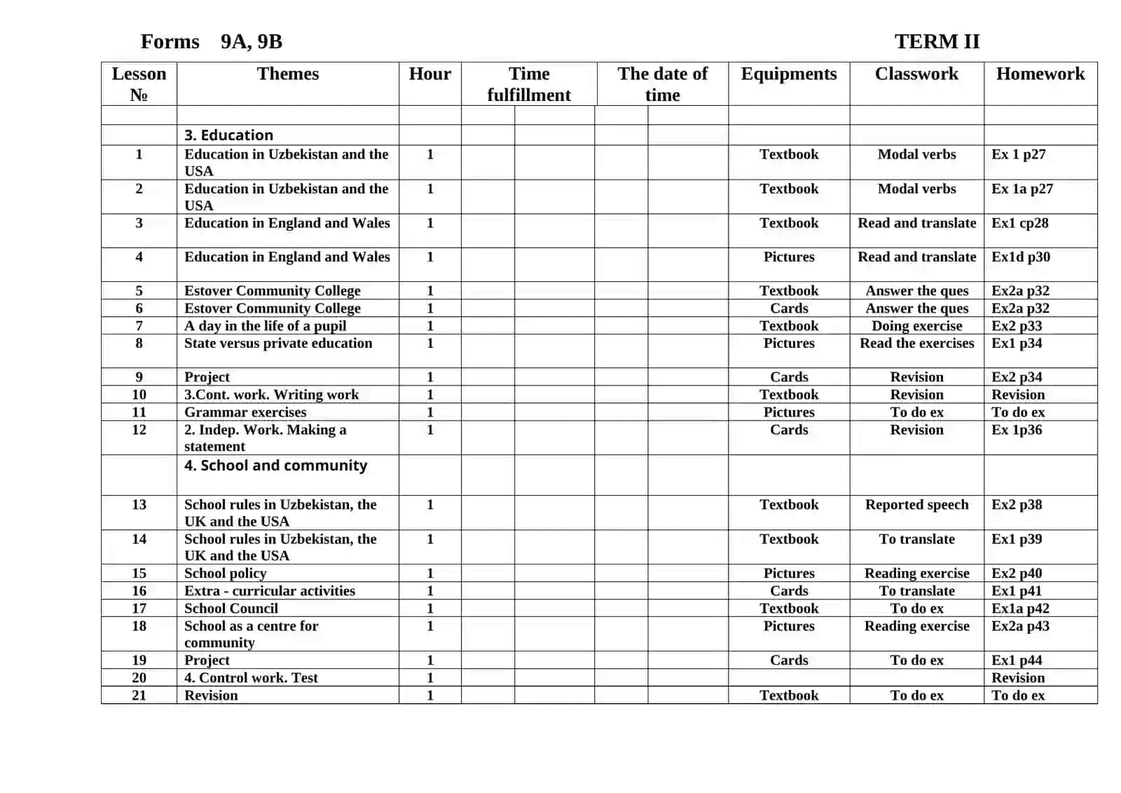 Forms 9A, 9B TERM I 2