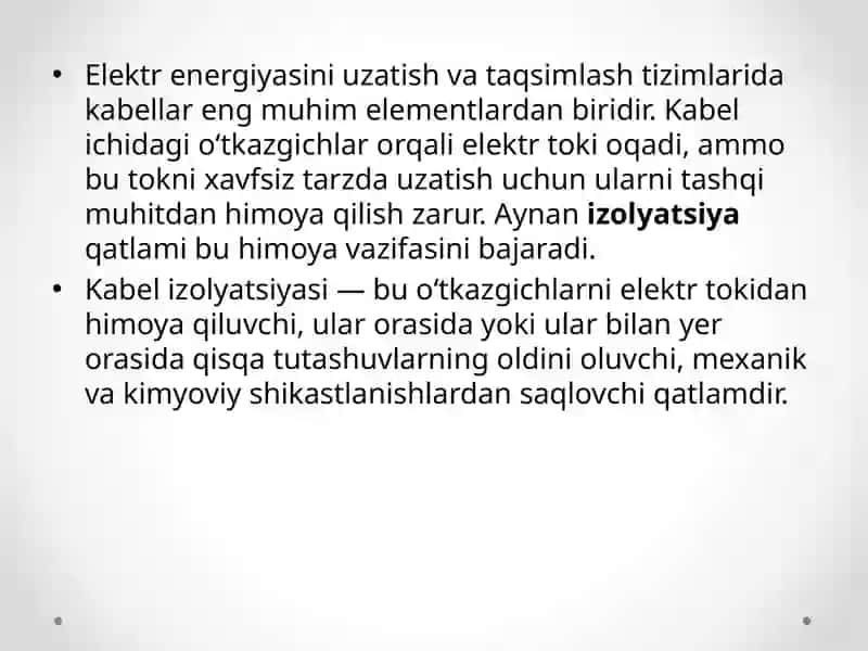 Kabelizolyatsiyasini tanlashda etiborga olinish kerak bolgan omillar 2