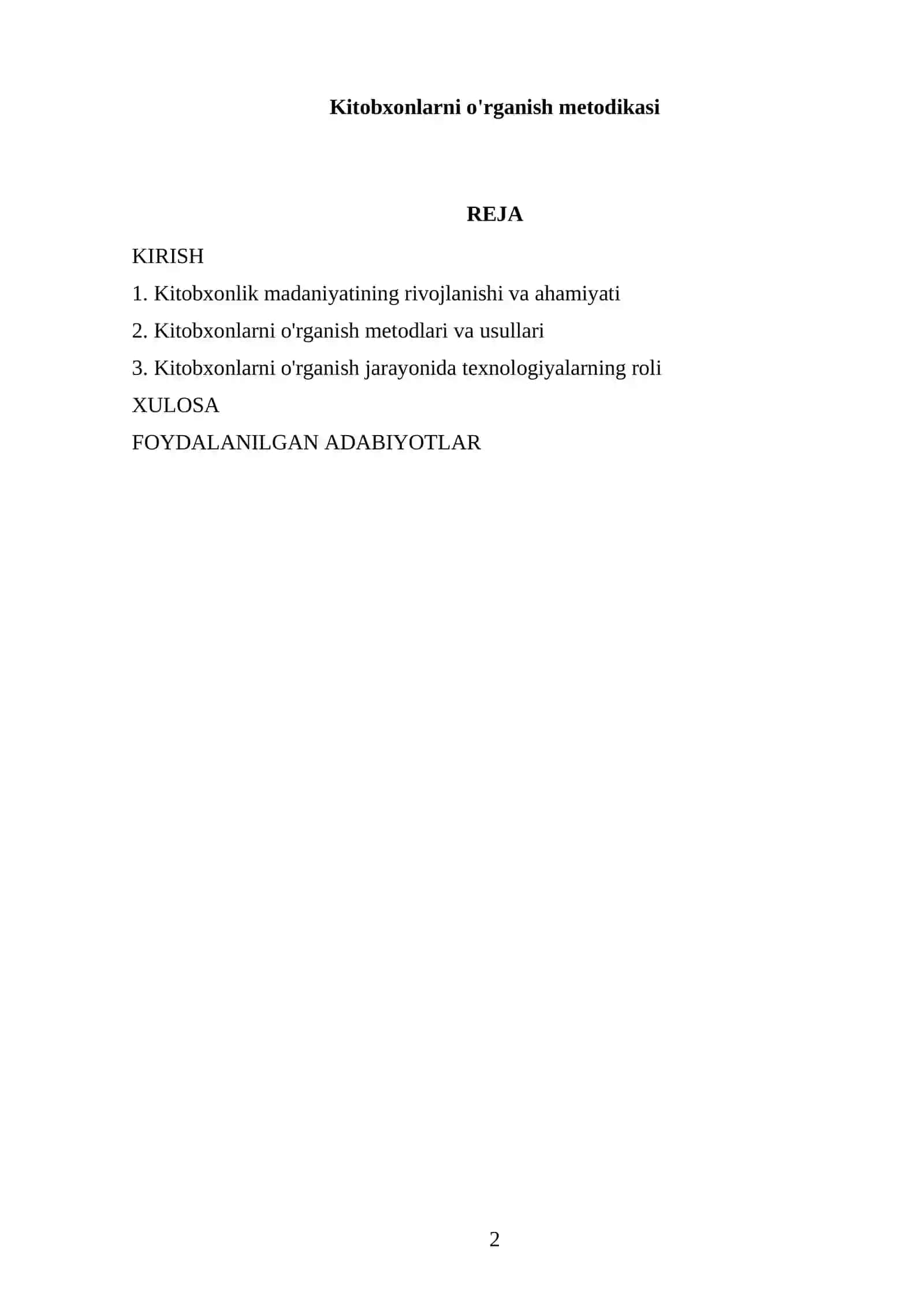 Kitobxonlarni o'rganish metodikasi 2