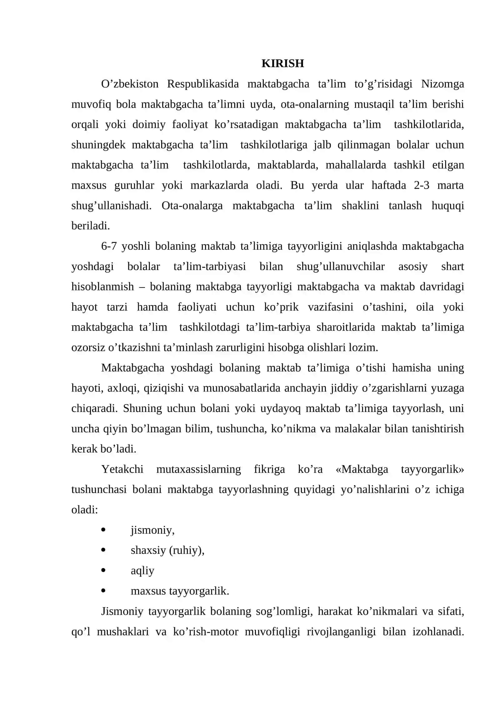 TAYYORLOV GURUHI BOLALARINI MAKTABGA O‘QISHGA TAYYORLASH 2