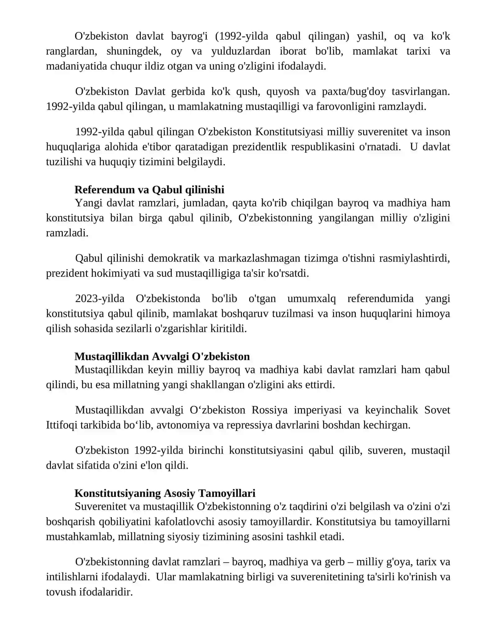 Òzbekiston Respublikasi konsitutsiyasining qabul qilinishi va davlat ramzlari 2