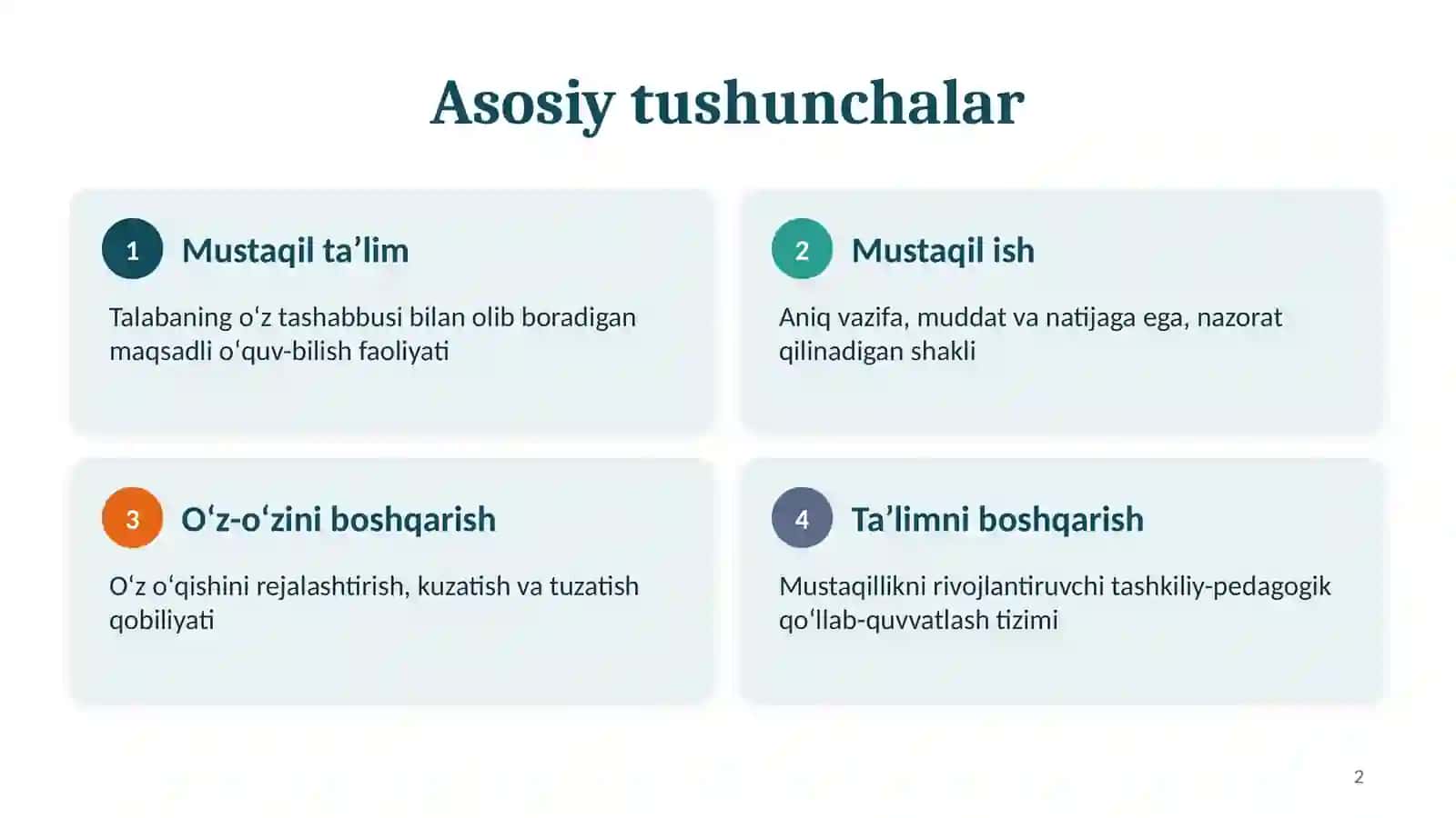 Oliy taʼlimda mustaqil taʼlimni boshqarishning nazariy asoslari 2