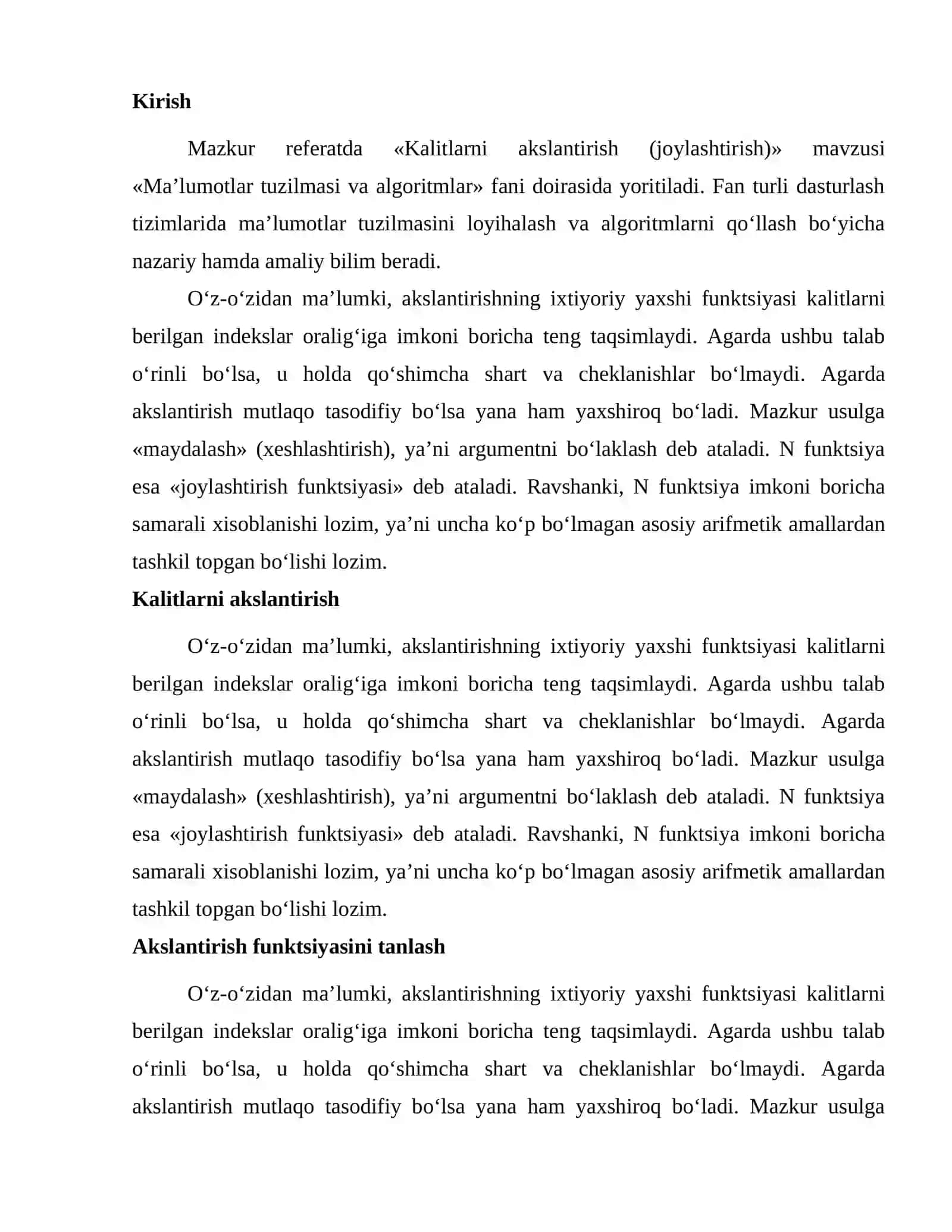Kalitlarni akslantirish (joylashtirish) 2