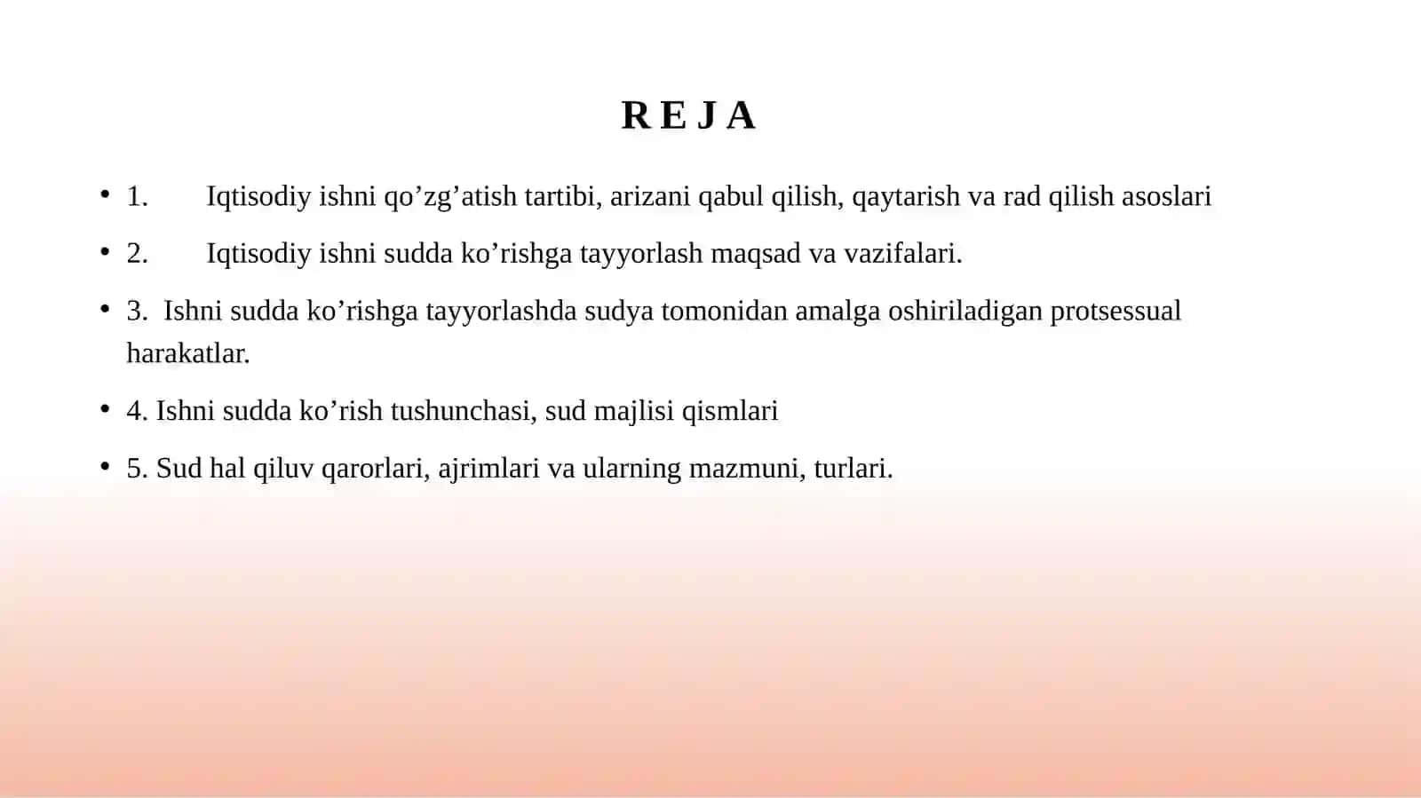 Iqtisodiyishni qo’zg’atish, tayyorlash va suddamuhokama qilish. Birinchi instansiya sudning qarorlari 2