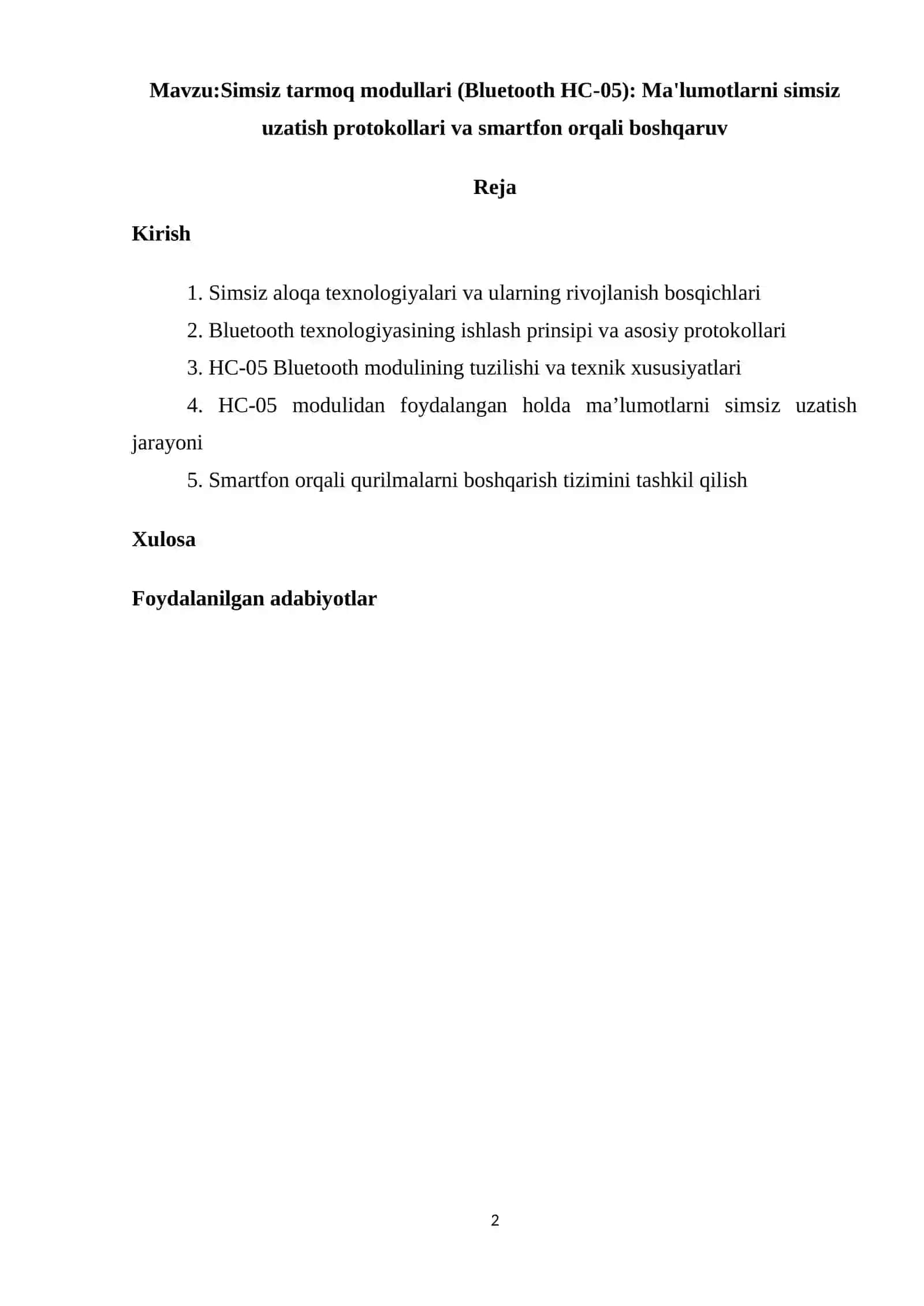 Simsiz tarmoq modullari (Bluetooth HC-05) 2