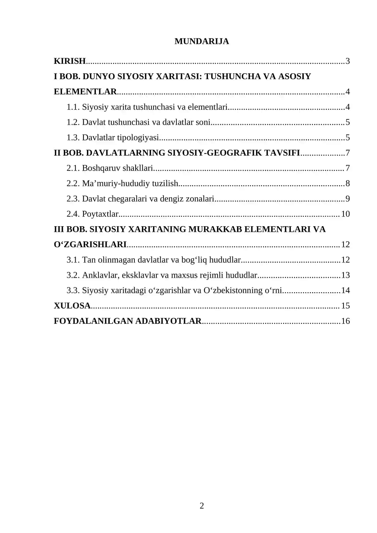 Dunyo siyosiy xaritasining mazmuni referat 2