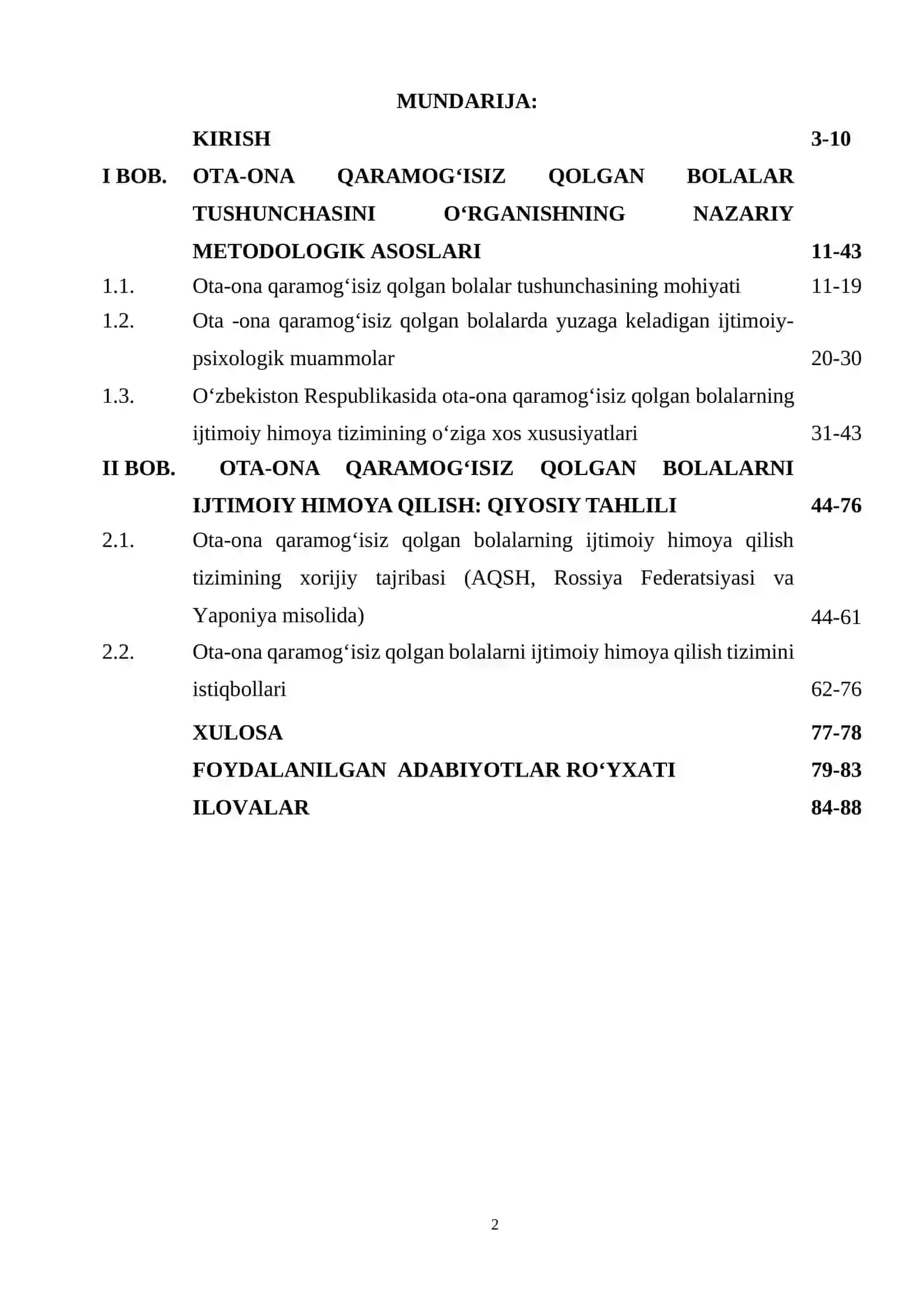 ALIMOVA CHAROS BAXTIYOR QIZINING “OTA-ONA QARAMOG‘ISIZ QOLGAN BOLALARNI IJTIMOIY HIMOYA QILISH TIZIMINI TAKOMILLASHTIRISH” KURS ISHI 2