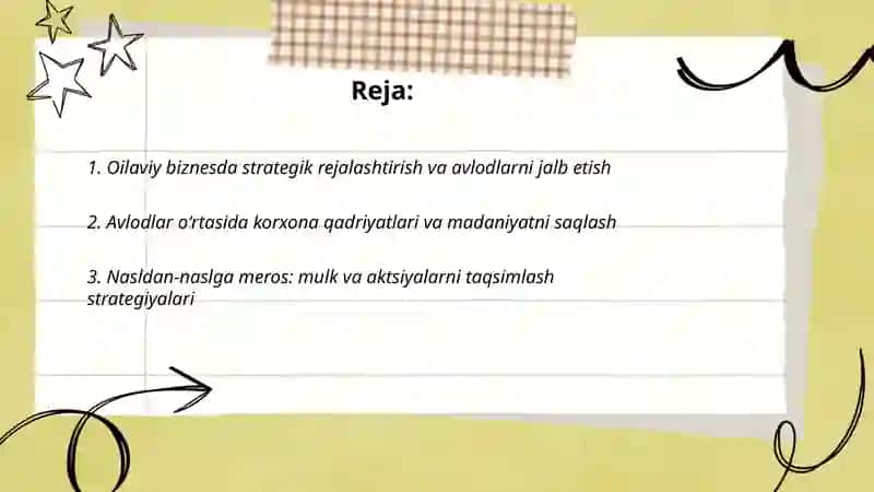Strategik rejalashtirish va avlodlar oʻrtasidagi tadbirkorlik 2